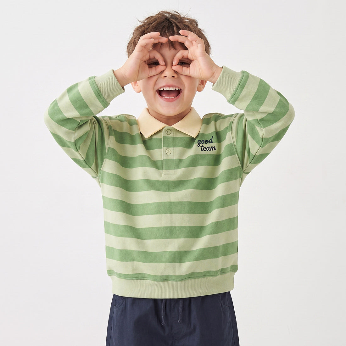 Juniors Striped Polo Sweatshirt with Long Sleeves