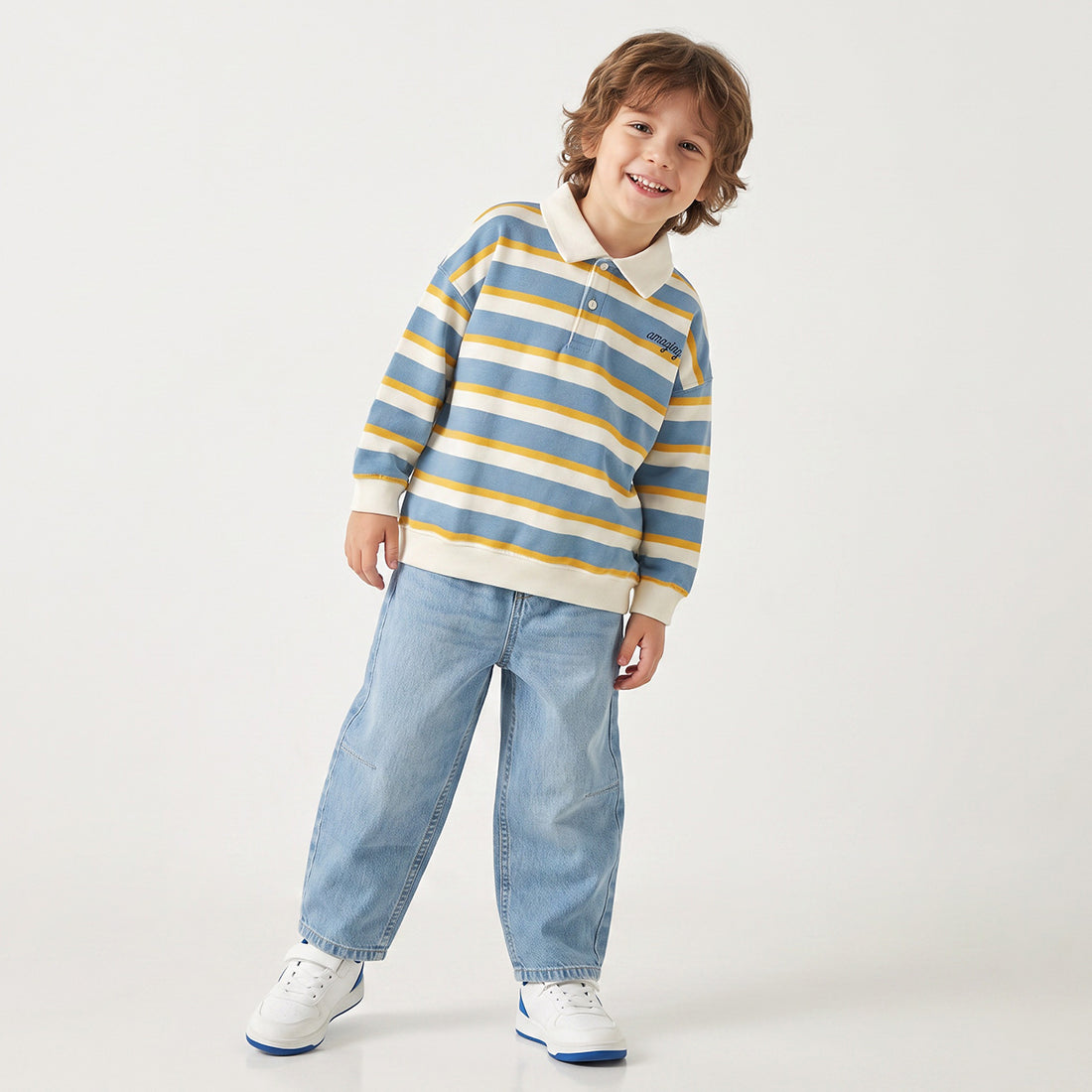 Juniors Striped Sweatshirt with Stripes Detail