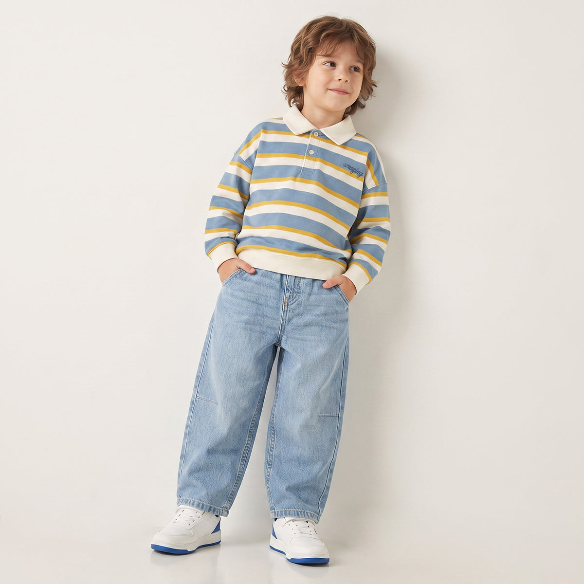 Juniors Striped Sweatshirt with Stripes Detail