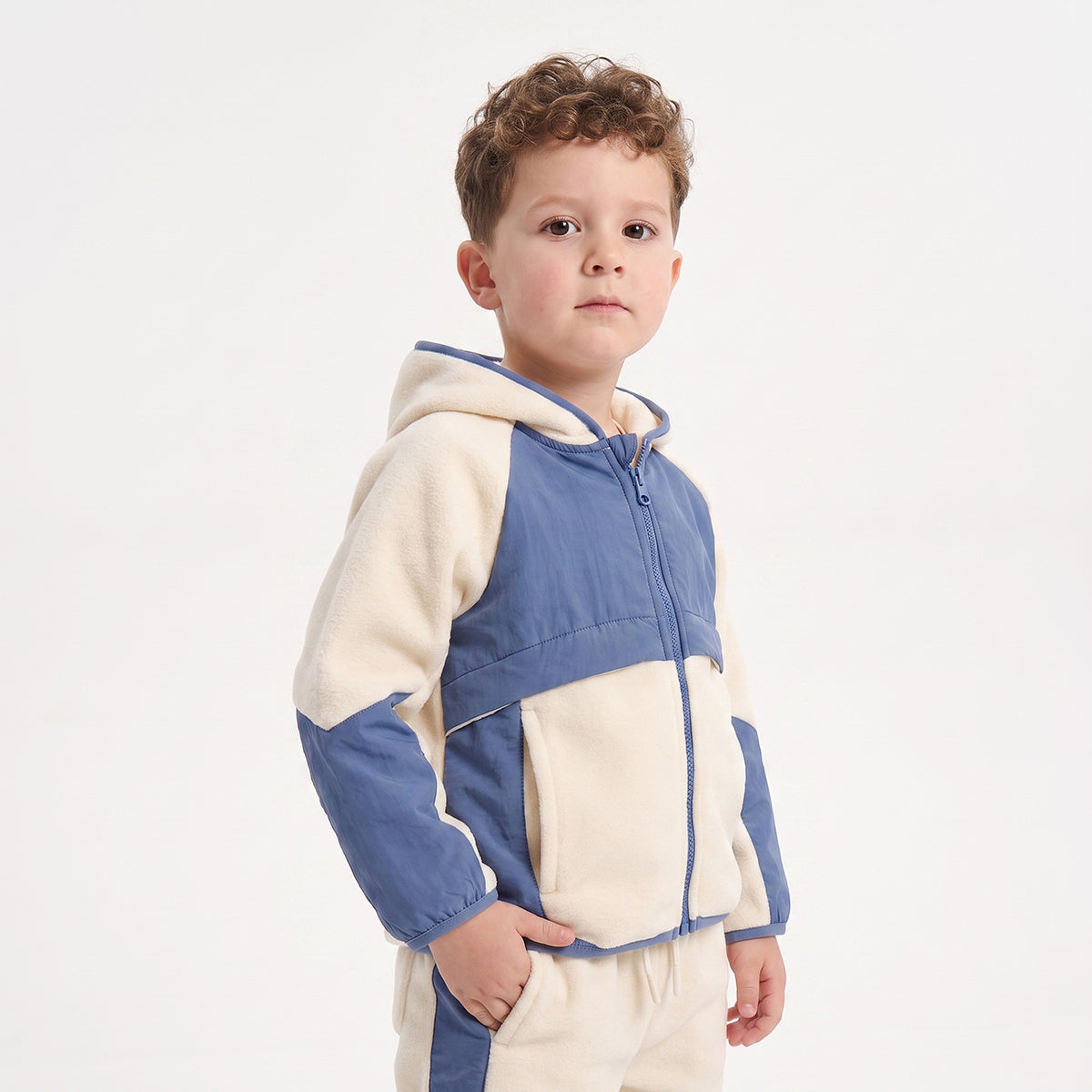 Juniors Hooded Long Sleeves Sweatshirt and Joggers Set with Colourblock Design