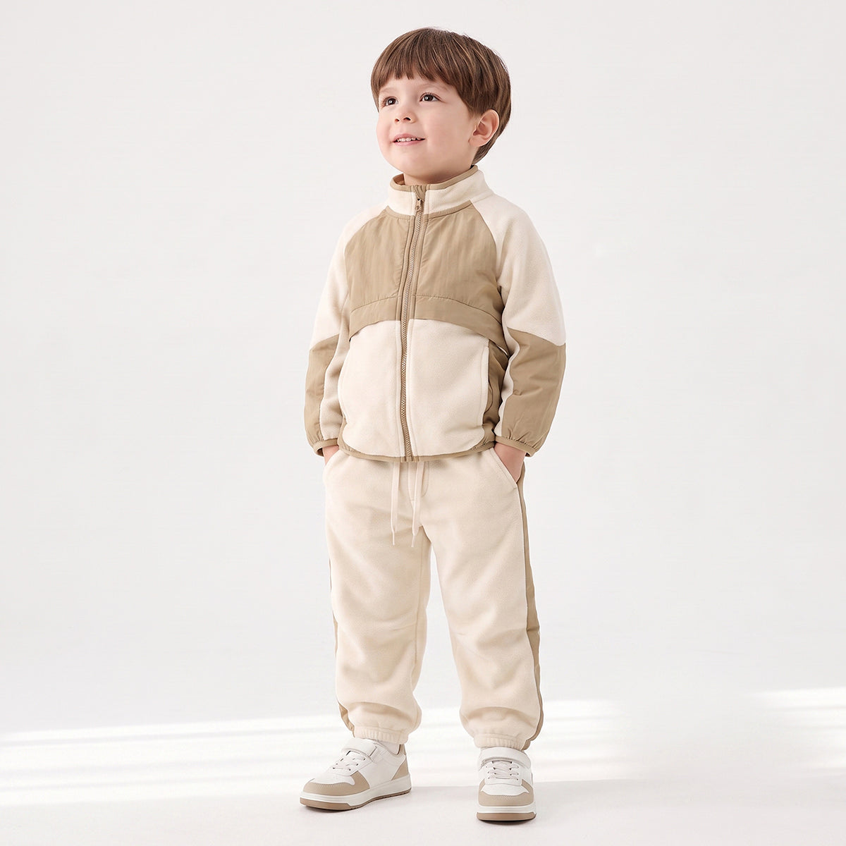 Juniors Hooded Long Sleeves Sweatshirt and Joggers Set with Colourblock Design