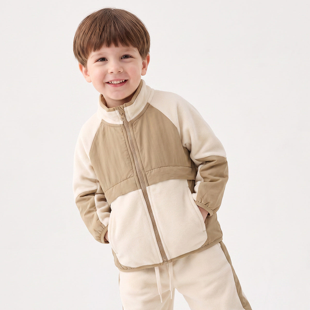 Juniors Hooded Long Sleeves Sweatshirt and Joggers Set with Colourblock Design