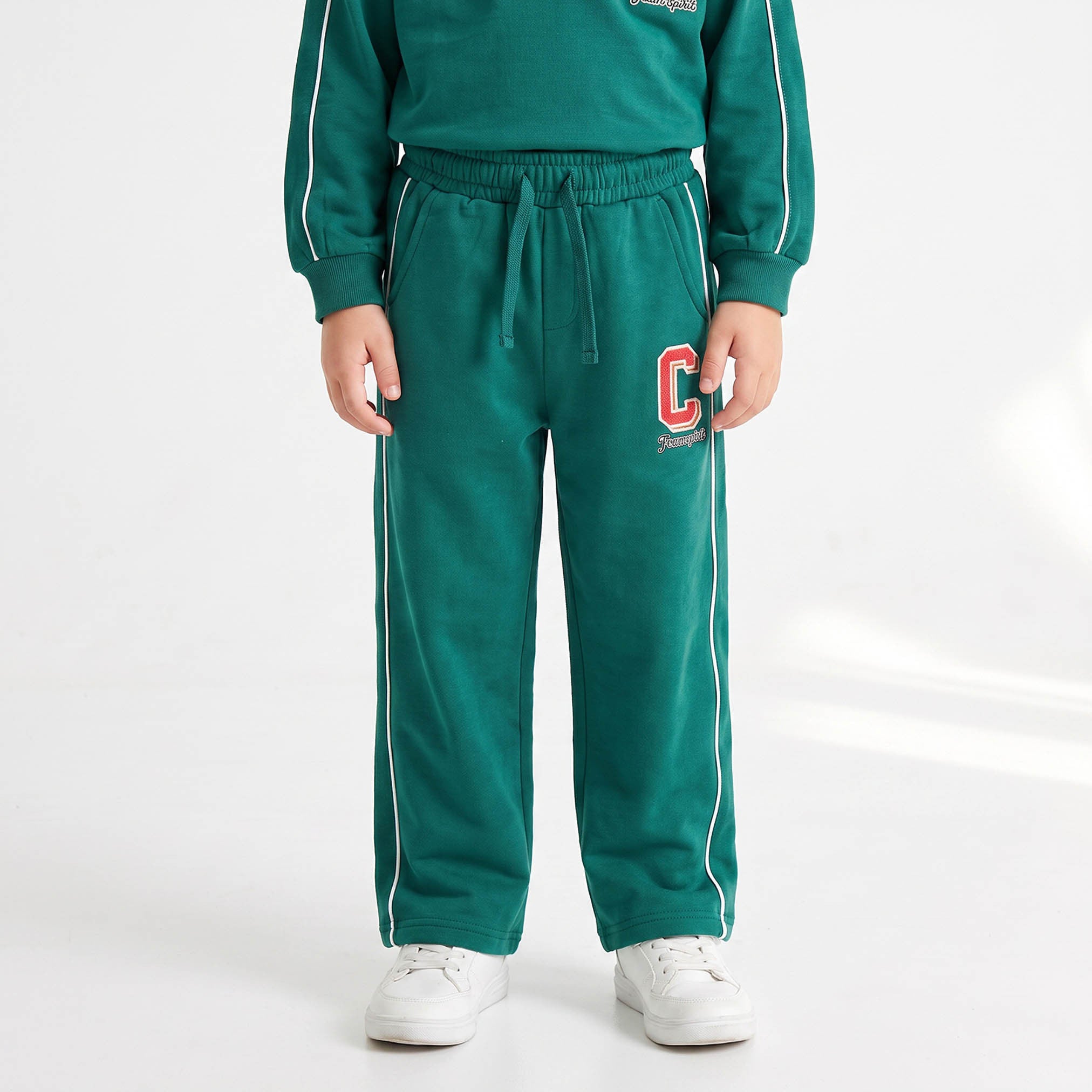 Juniors Collared Long Sleeves Sweatshirt and Track Pants Set with Drawstring Closure