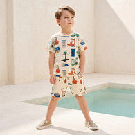 Juniors Crew Neck Short Sleeves T-shirt and Shorts Set with Fox Print-undefined-image-1