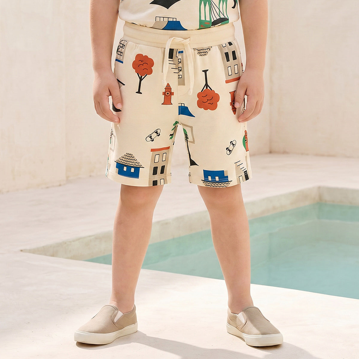 Juniors Crew Neck Short Sleeves T-shirt and Shorts Set with Fox Print