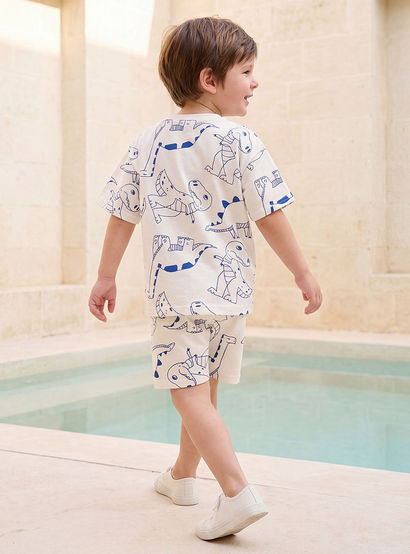 Juniors Crew Neck Short Sleeves T-shirt and Shorts Set with Dinosaur Print-boys-clothing-setsandcoords-image-4