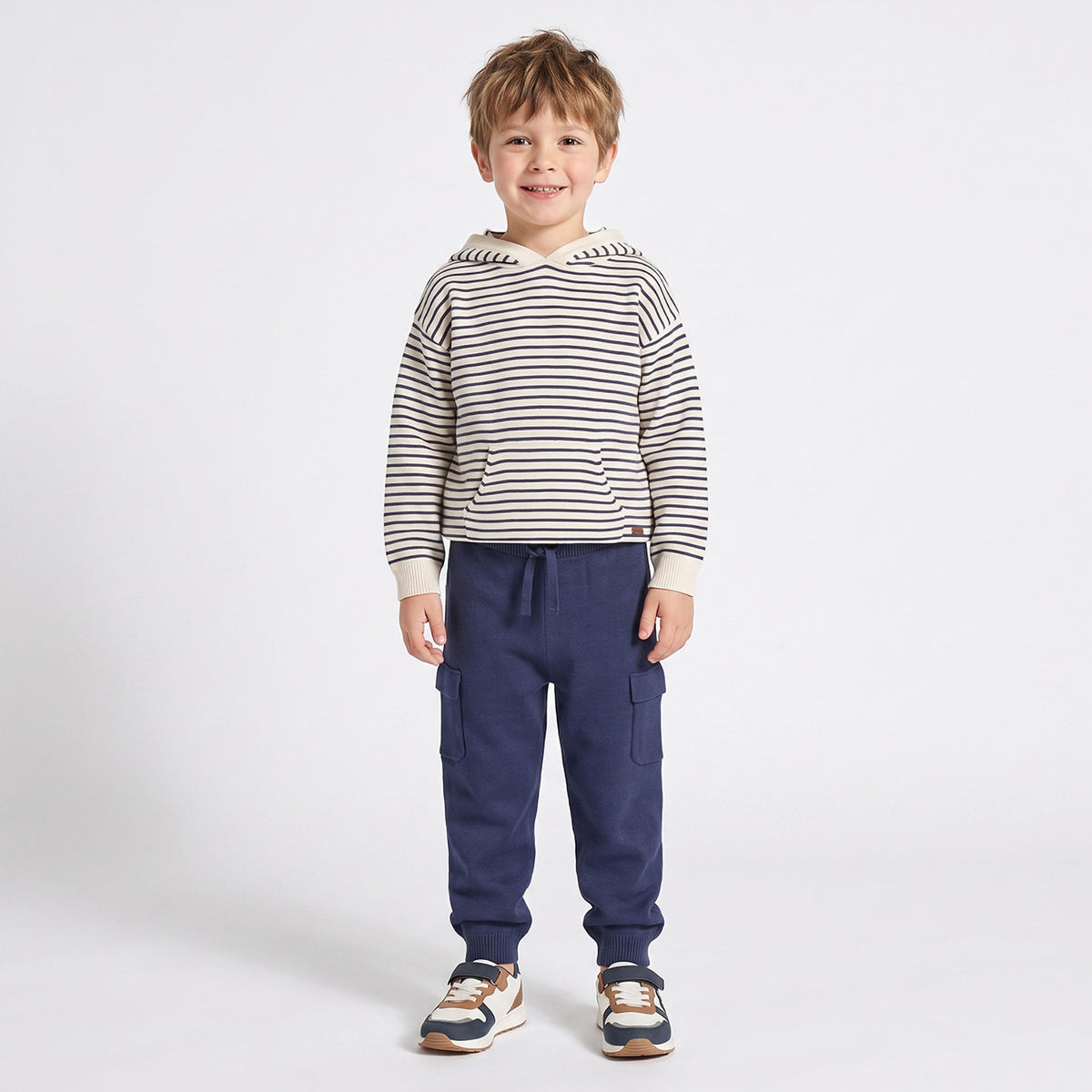 Hooded Long Sleeves Sweatshirt and Trousers Set with Stripes