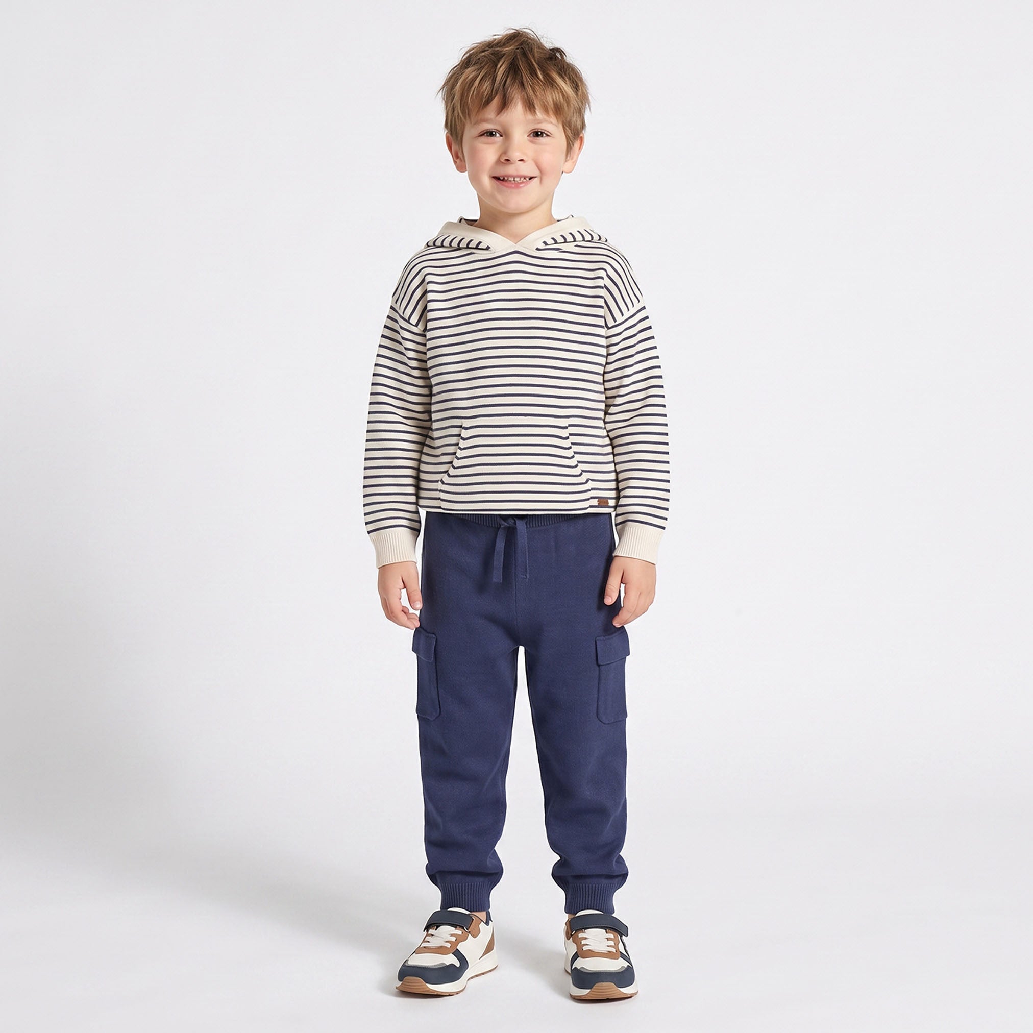 Hooded Long Sleeves Sweatshirt and Trousers Set with Stripes
