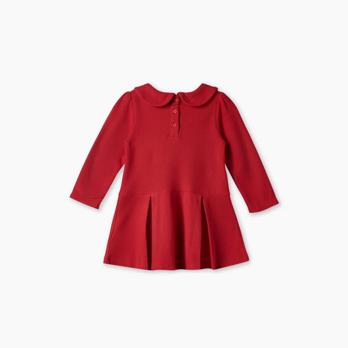 Juniors Peter Pan Collar Long Sleeves Knee Length Dress with Pleated Detail