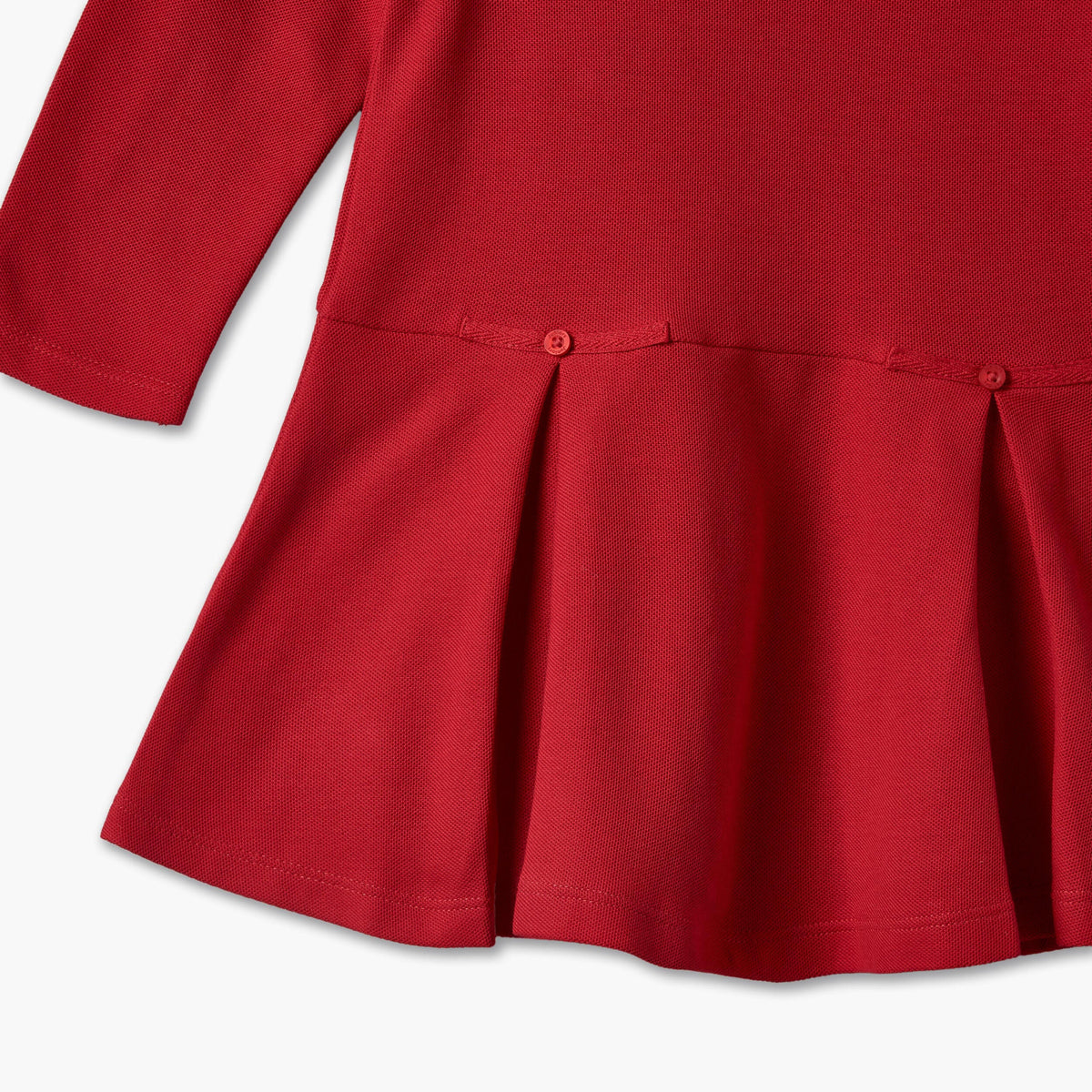 Juniors Peter Pan Collar Long Sleeves Knee Length Dress with Pleated Detail