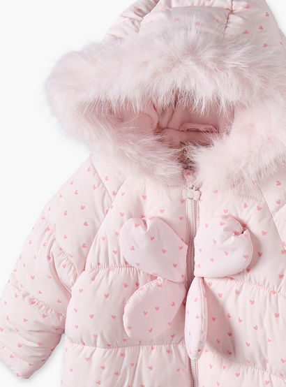 Juniors Hooded Long Sleeves Coverall with Heart Print-baby-girls-clothing-winterwear-sleepsuits-image-4
