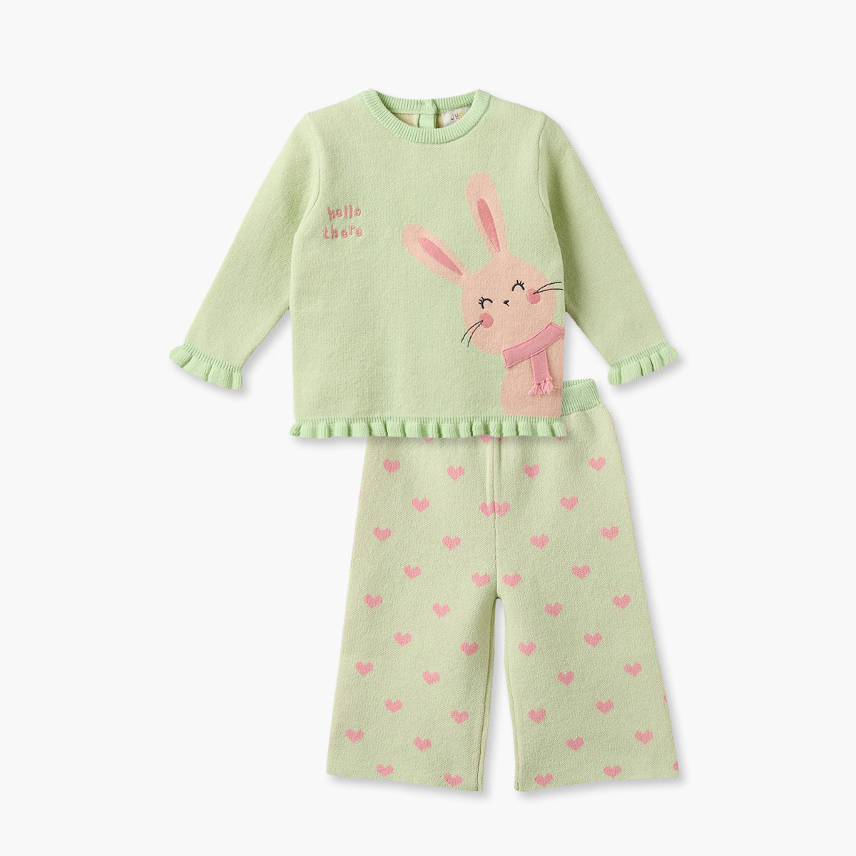 Juniors Crew Neck Long Sleeves Sweater and Pants Set with Bunny Motif