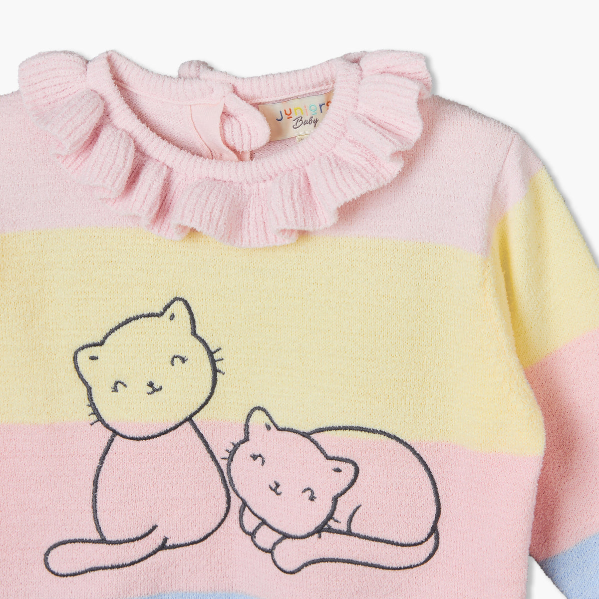 Juniors Ruffle Collared Long Sleeves Sweater and Joggers Set with Cat Print