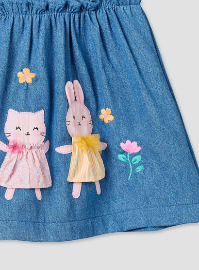 Juniors Round Neck Short Sleeves Denim Dress and Leggings Set with Bunny Applique-baby-girls-clothing-setsandcoords-image-7