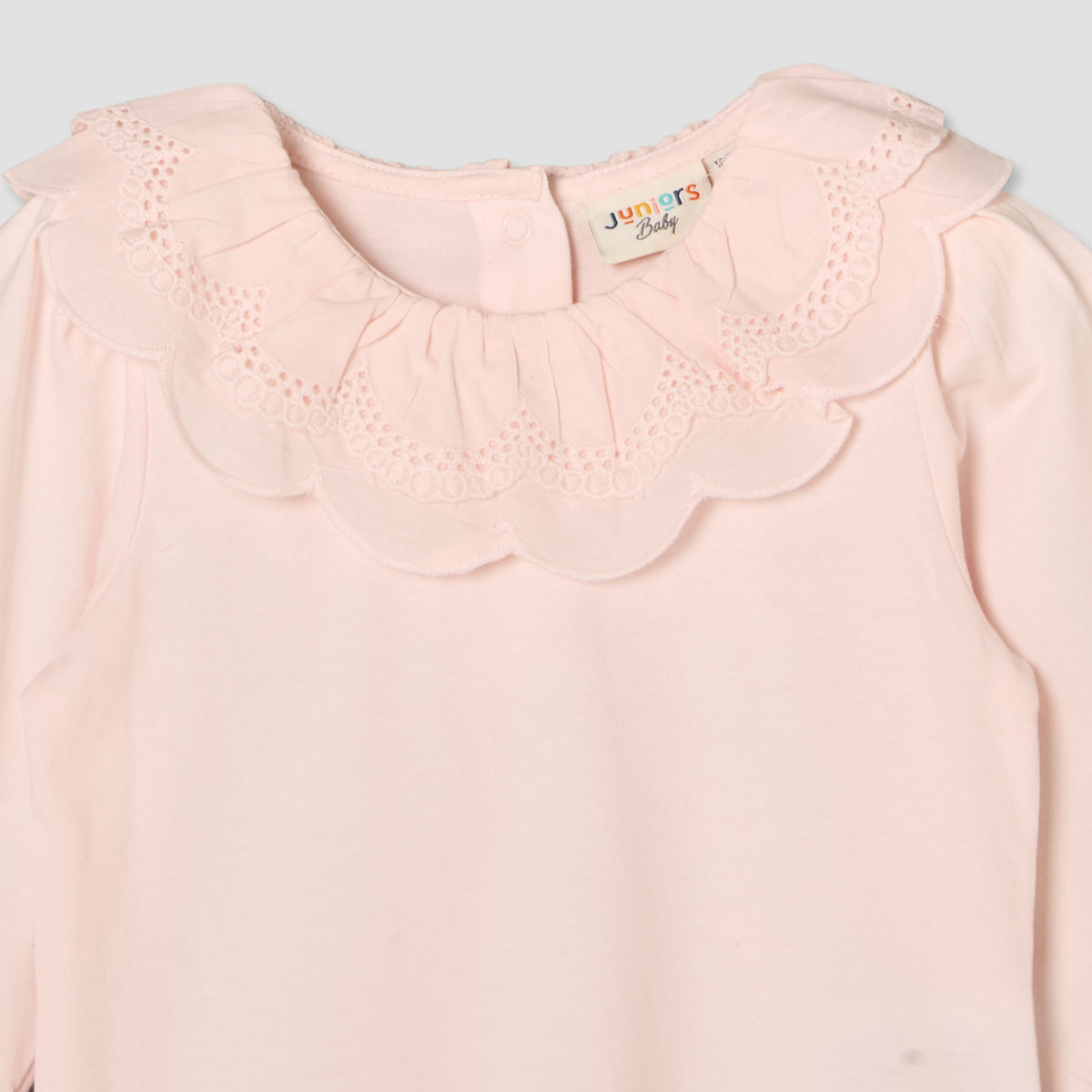 Juniors Round Neck Long Sleeves Top and Jeans Set with Embroidery