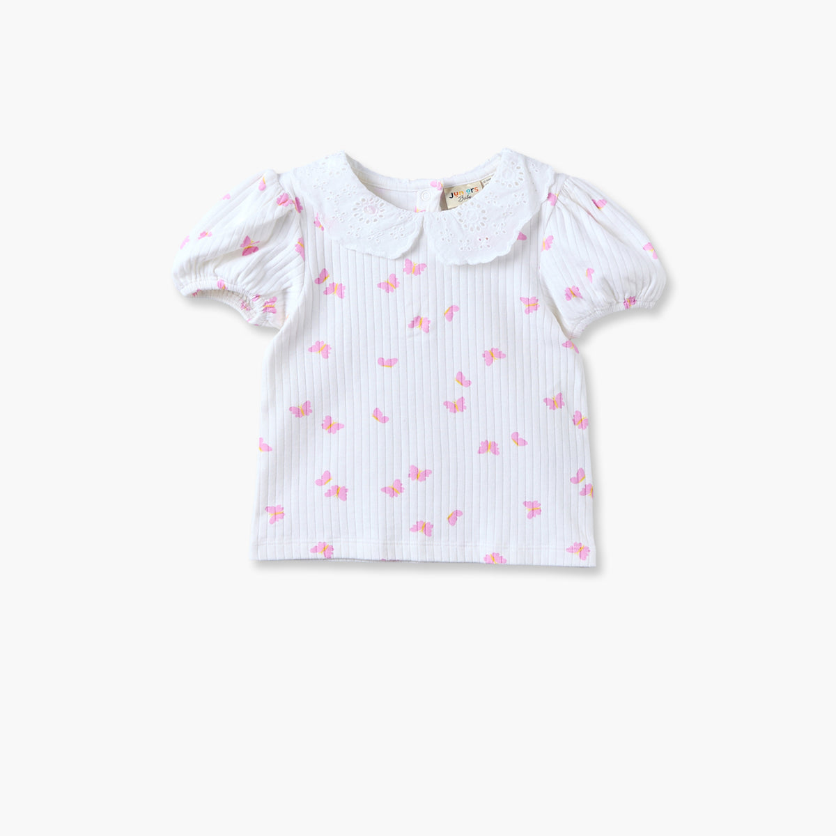 Juniors Peter Pan Collar Short Sleeves Top and Dungaree Set with Heart Pockets