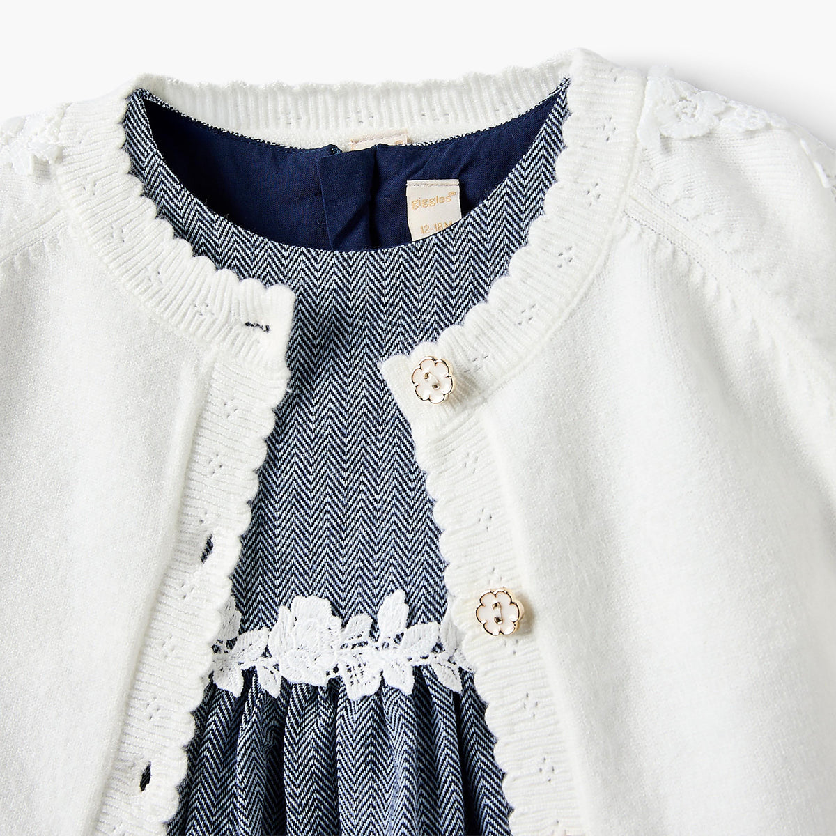Set of 3 Giggles Round Neck Short Sleeves Knee Length Dress with Shrug and Tights