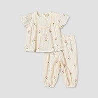Giggles Round Neck Short Sleeves Top and Pants Set with Floral Embroidery-undefined-image-1