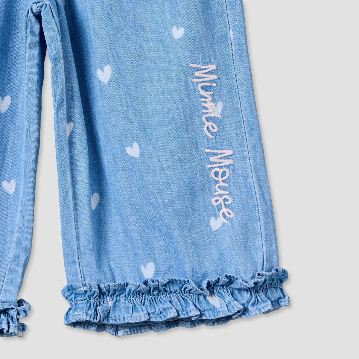 Disney Round Neck Sleeveless Denim Top and Wide Leg Pants Set with Minnie Mouse Applique
