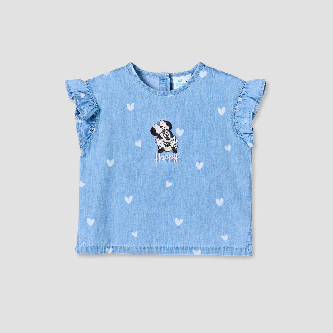 Disney Round Neck Sleeveless Denim Top and Wide Leg Pants Set with Minnie Mouse Applique