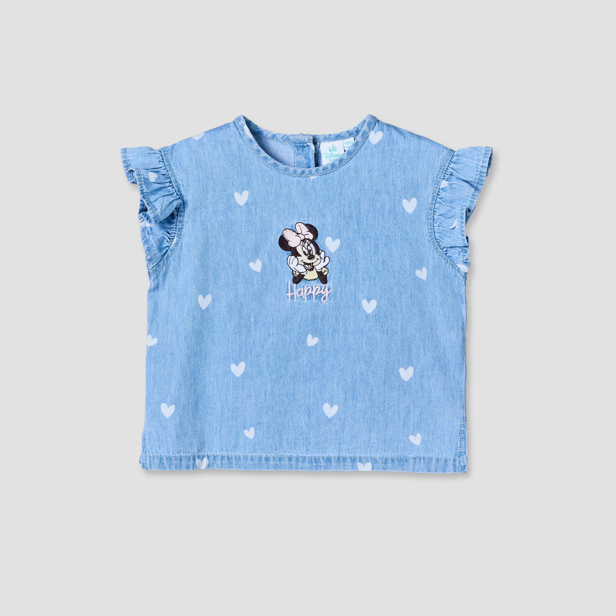 Disney Round Neck Sleeveless Denim Top and Wide Leg Pants Set with Minnie Mouse Applique