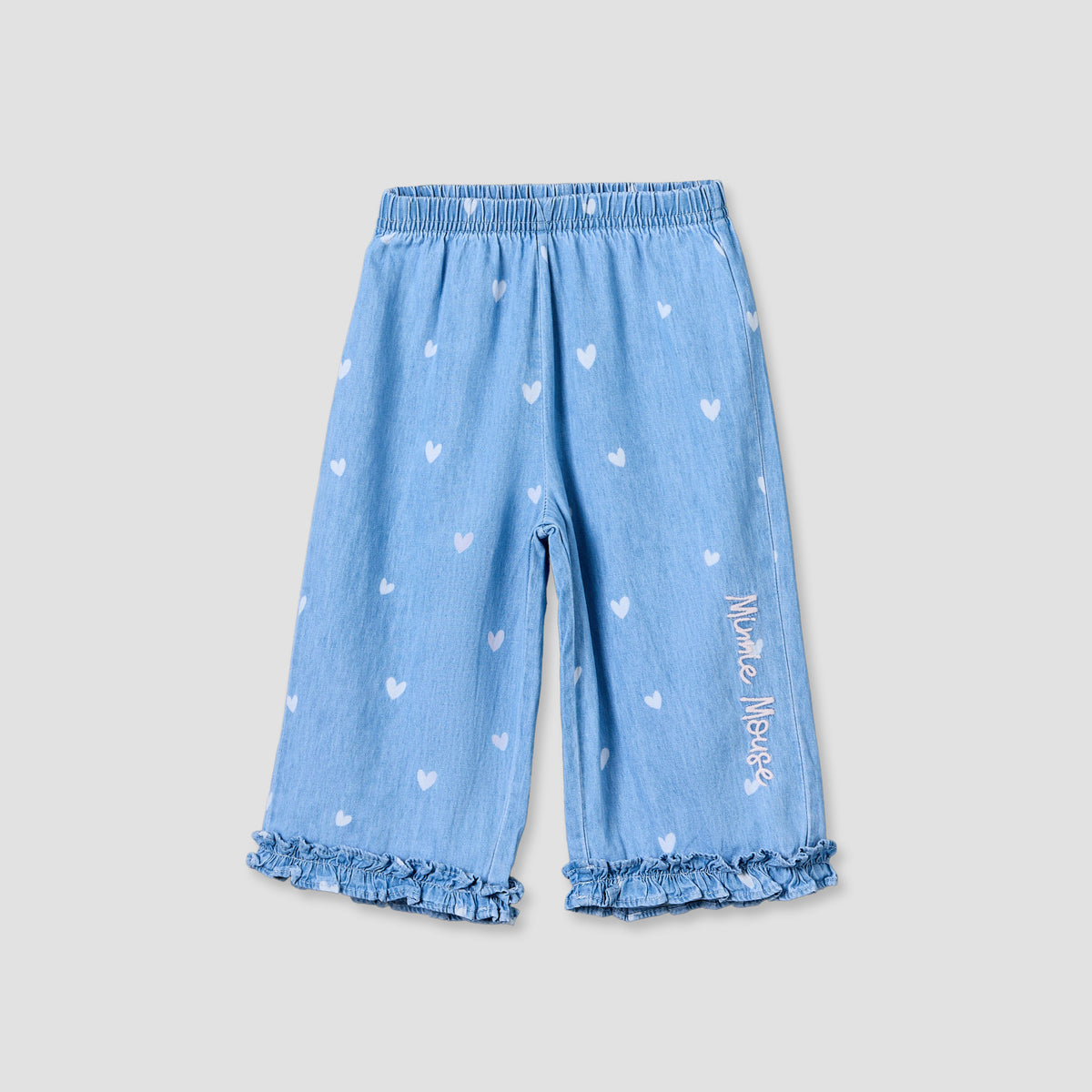 Disney Round Neck Sleeveless Denim Top and Wide Leg Pants Set with Minnie Mouse Applique