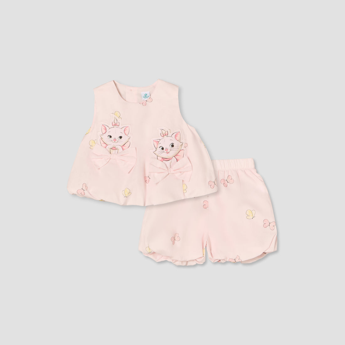 Disney Round Neck Sleeveless Top and Shorts Set with Marie Print