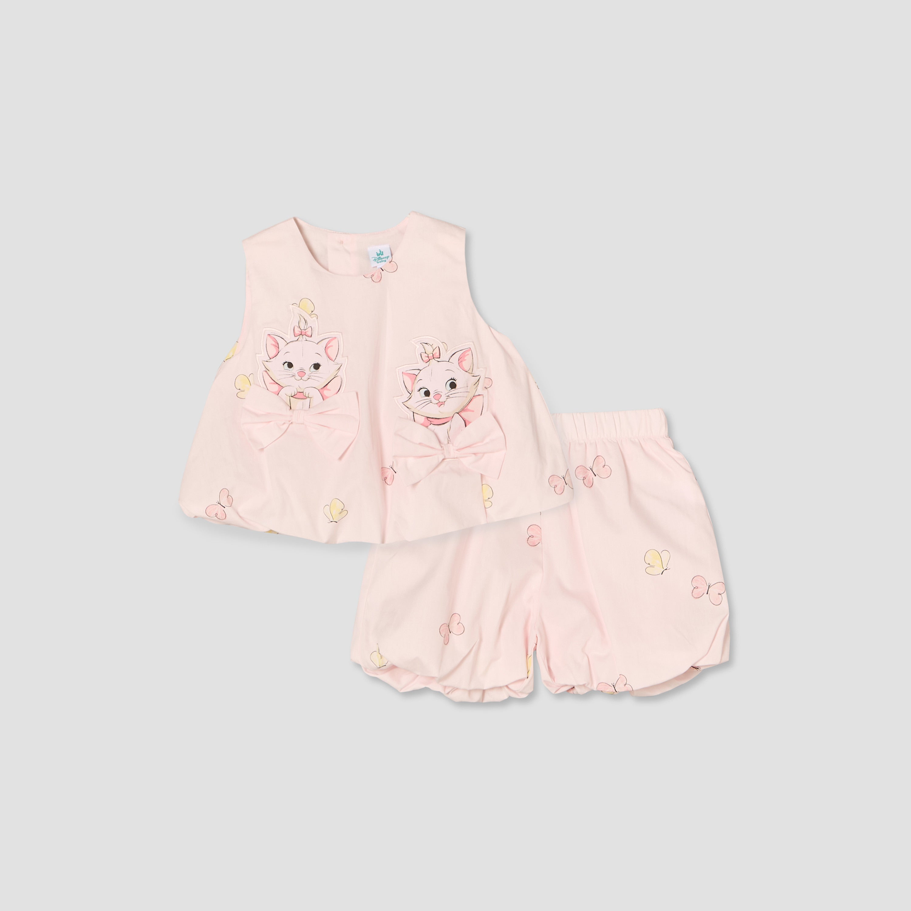 Disney Round Neck Sleeveless Top and Shorts Set with Marie Print