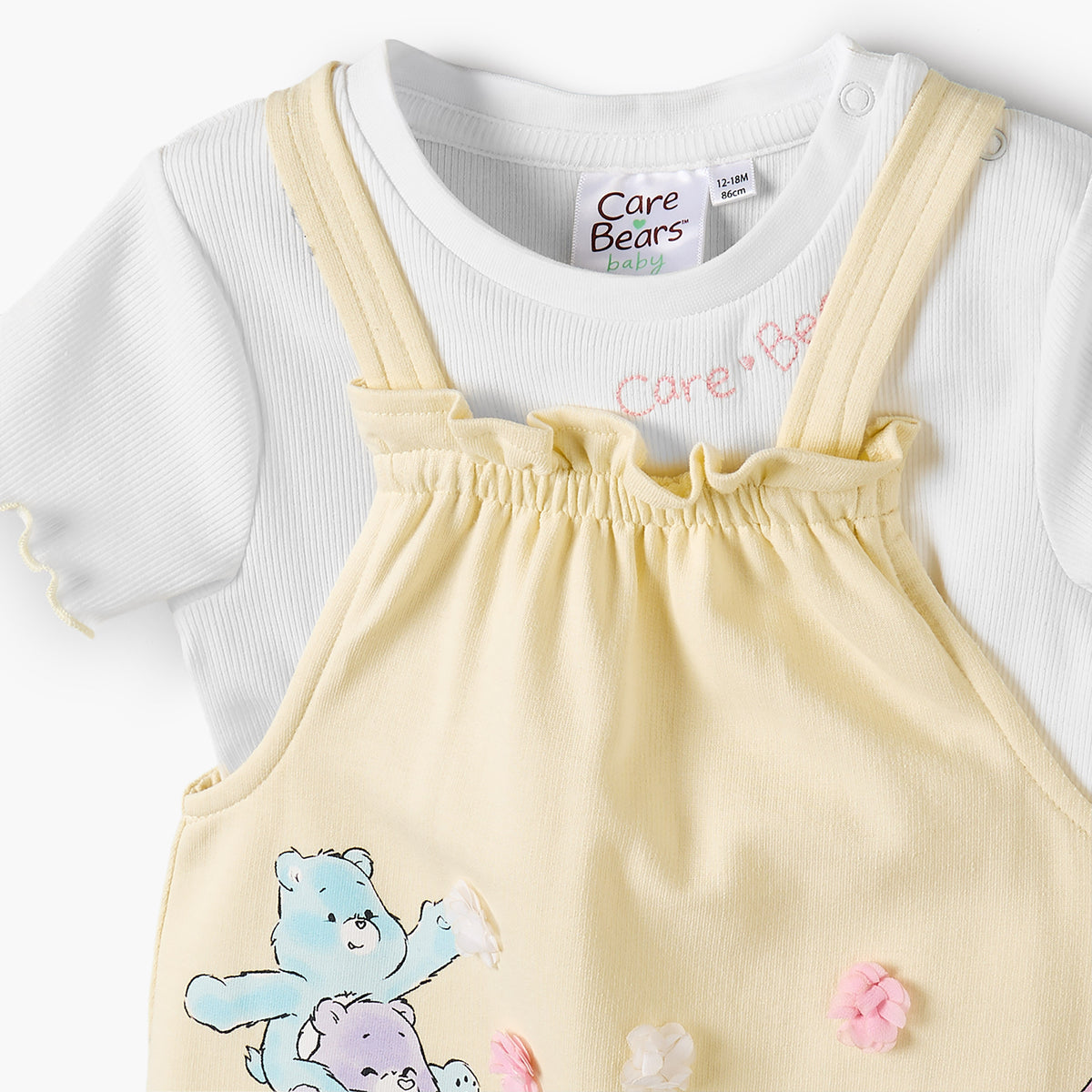 Cloud Co Crew Neck Short Sleeves T-shirt and Dungaree Set with Care Bears Print