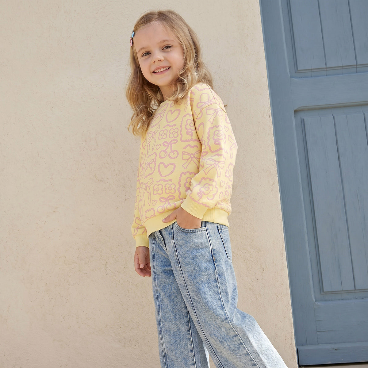 Juniors Butterfly Print Sweatshirt with Long Sleeves