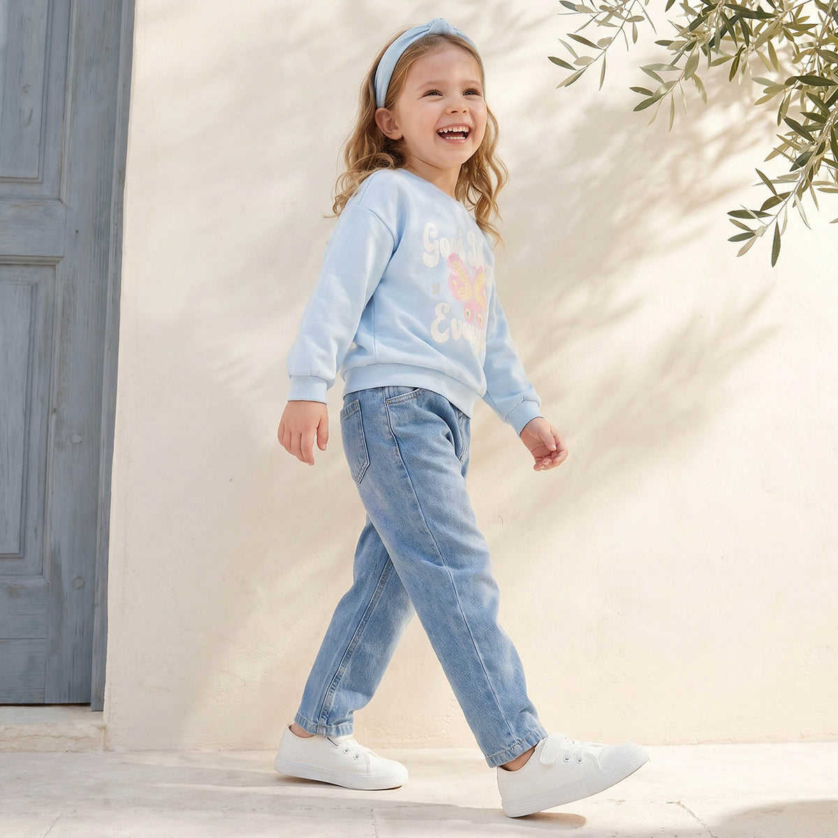 Juniors Butterfly Print Sweatshirt with Long Sleeves