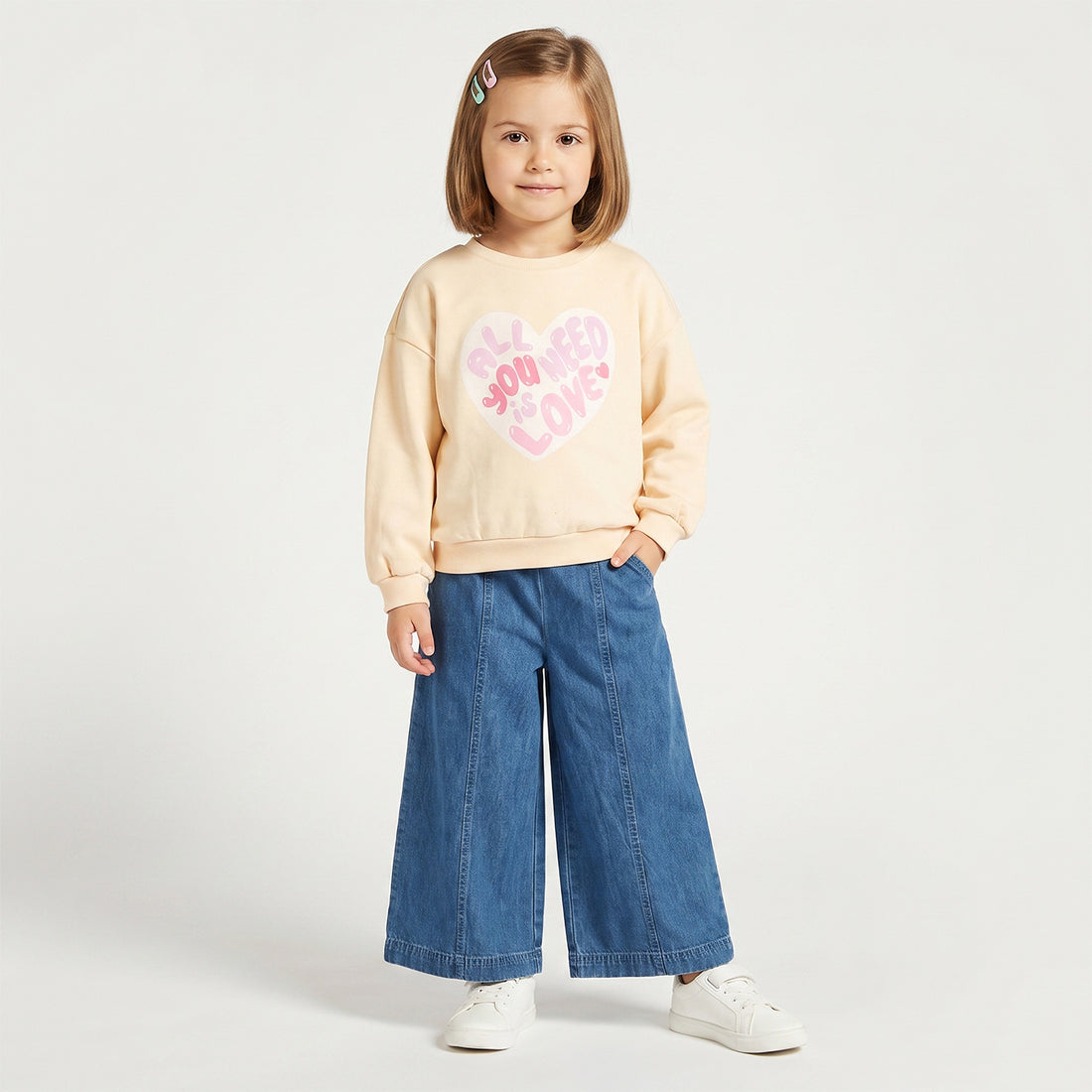 Juniors Heart Print Sweatshirt with Long Sleeves