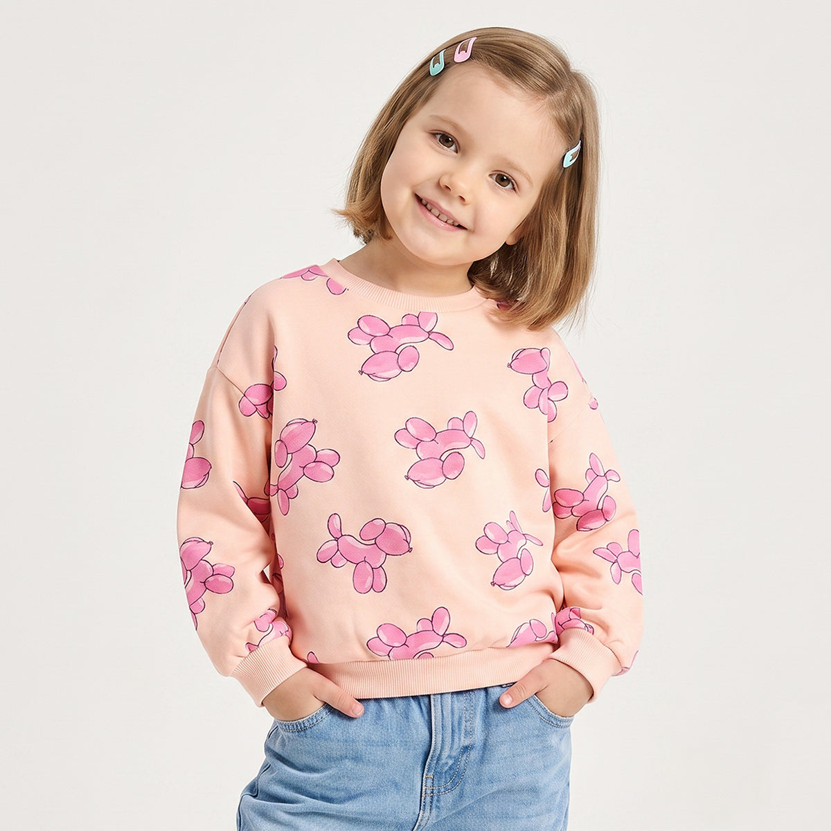 Juniors Balloon Dog Print Sweatshirt with Long Sleeves