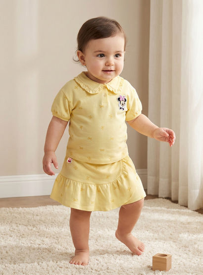 Disney Collared Short Sleeves T-shirt and Skorts Set with Minnie Mouse Applique-baby-girls-clothing-setsandcoords-image-1
