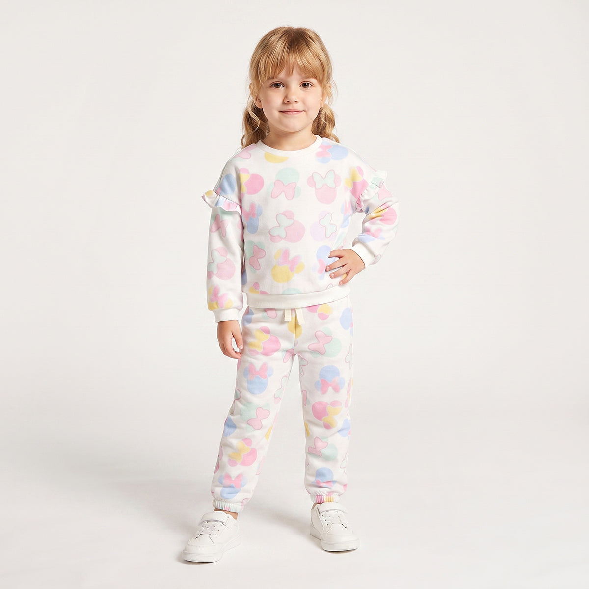 Disney Crew Neck Long Sleeves Sweatshirt and Joggers Set with Bow Print