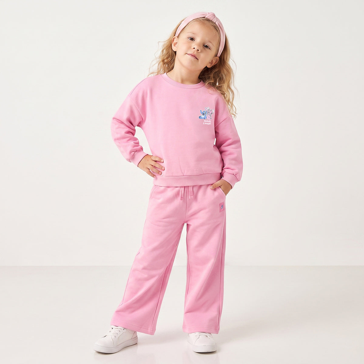 Disney Crew Neck Long Sleeves Sweatshirt and Track Pants Set with Stitch Print