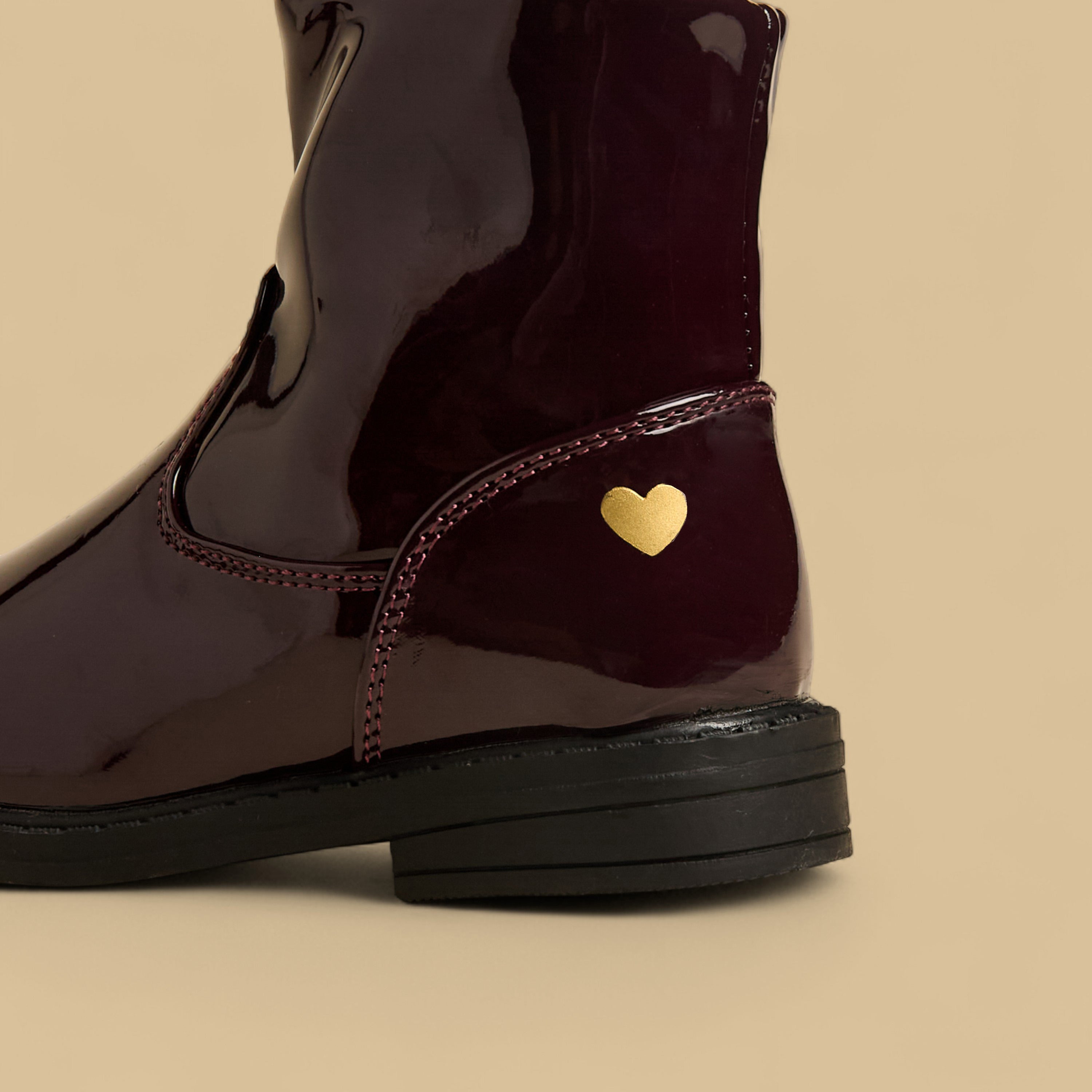 Heart Print Ankle Boots with Zip Closure
