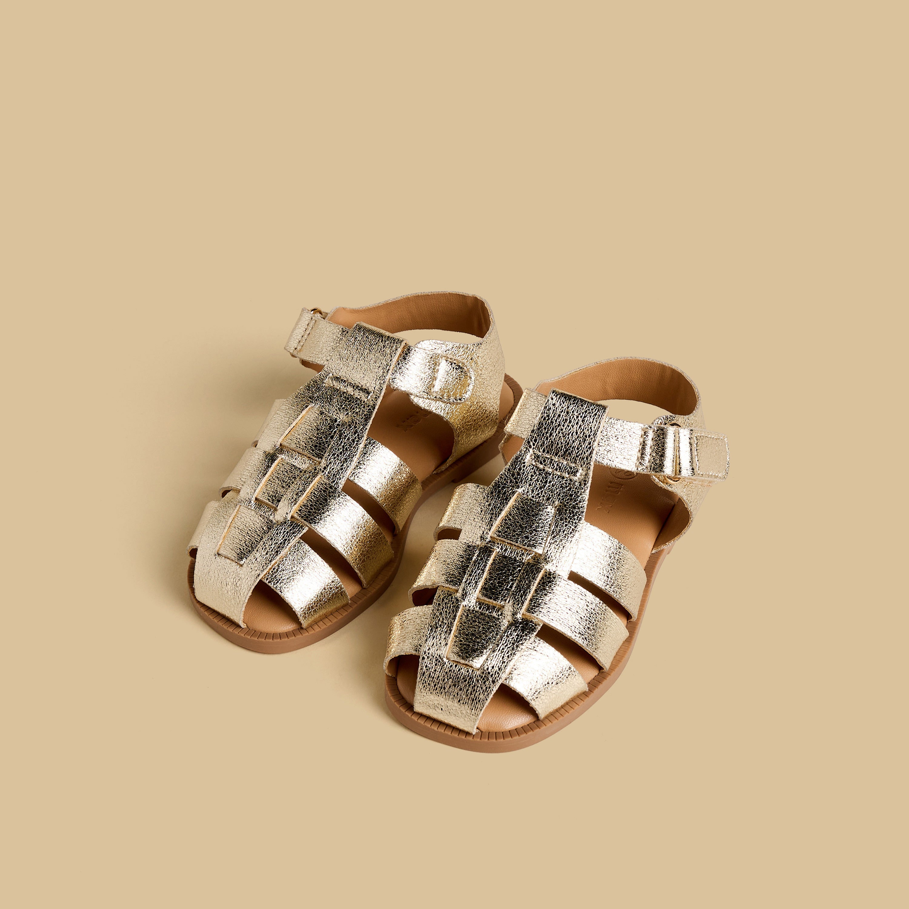 Plain Fisherman Sandals with Hook and Loop Closure - Gold / 22