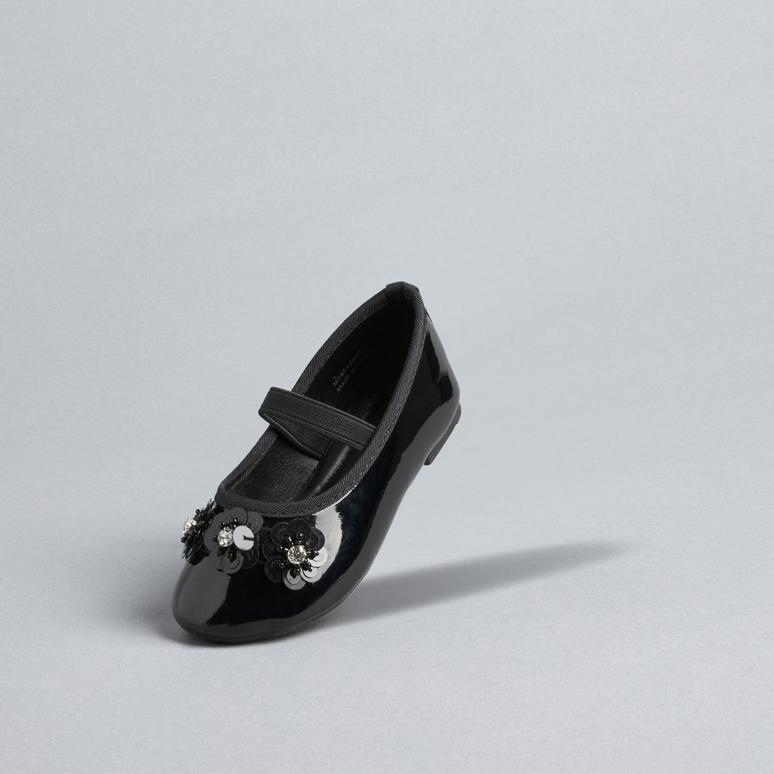 Floral Embellished Ballerina Shoes with Elasticated Strap - Black / 20