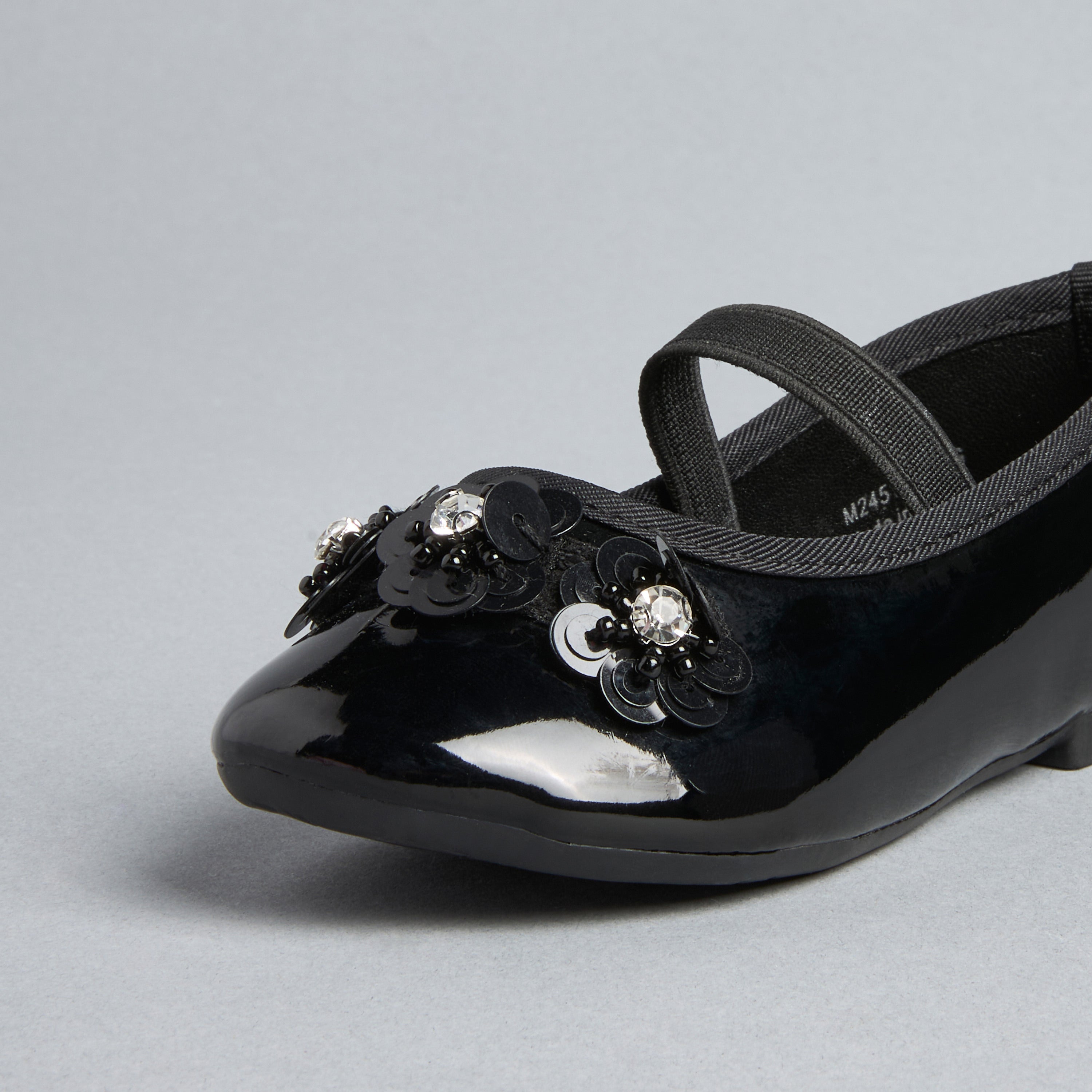 Floral Embellished Ballerina Shoes with Elasticated Strap