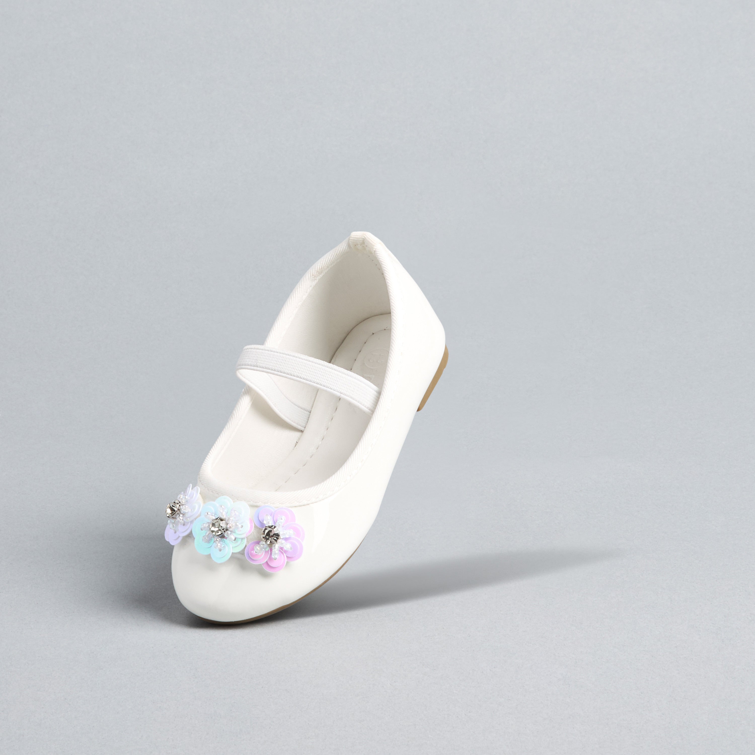 Floral Embellished Ballerina Shoes with Elasticated Strap