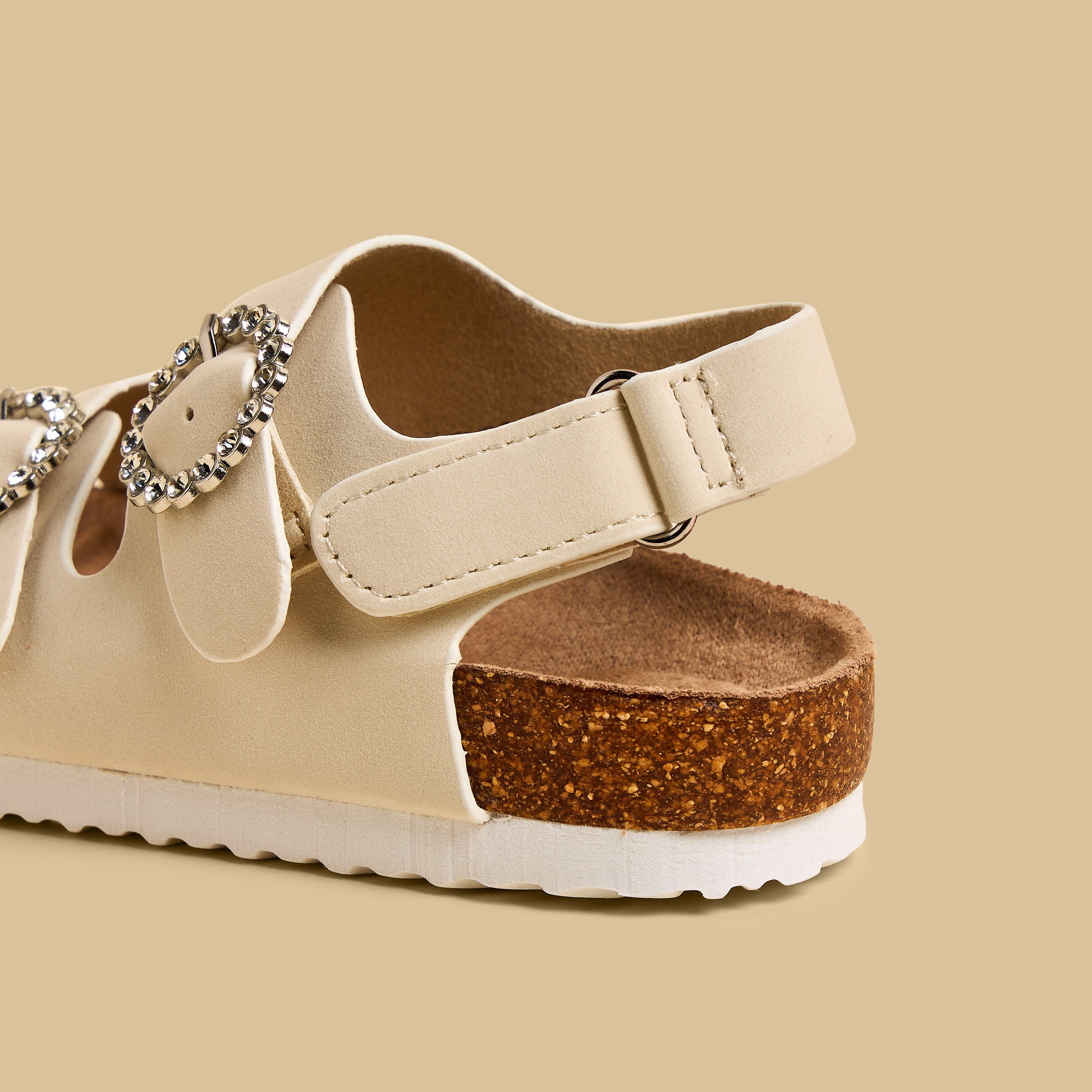 Embellished Buckle Sandals with Hook and Loop Closure