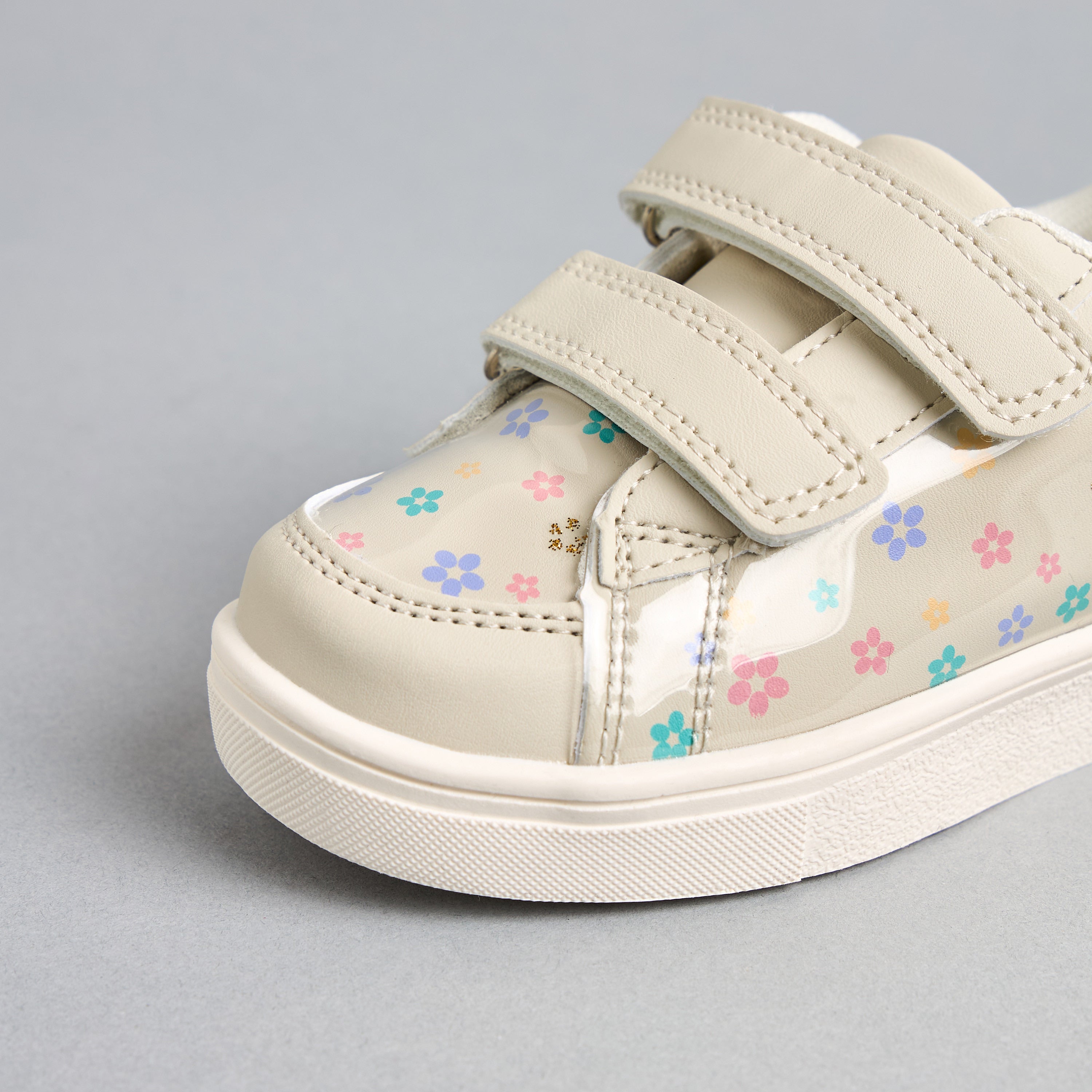 All-Over Floral Print Sport Shoes with Hook and Loop Closure