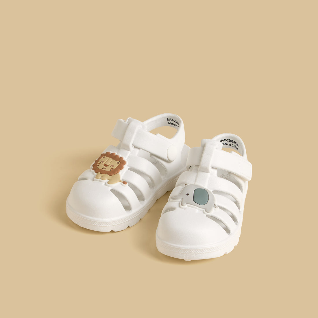 Embossed Hook and Loop Sandals - White / 20