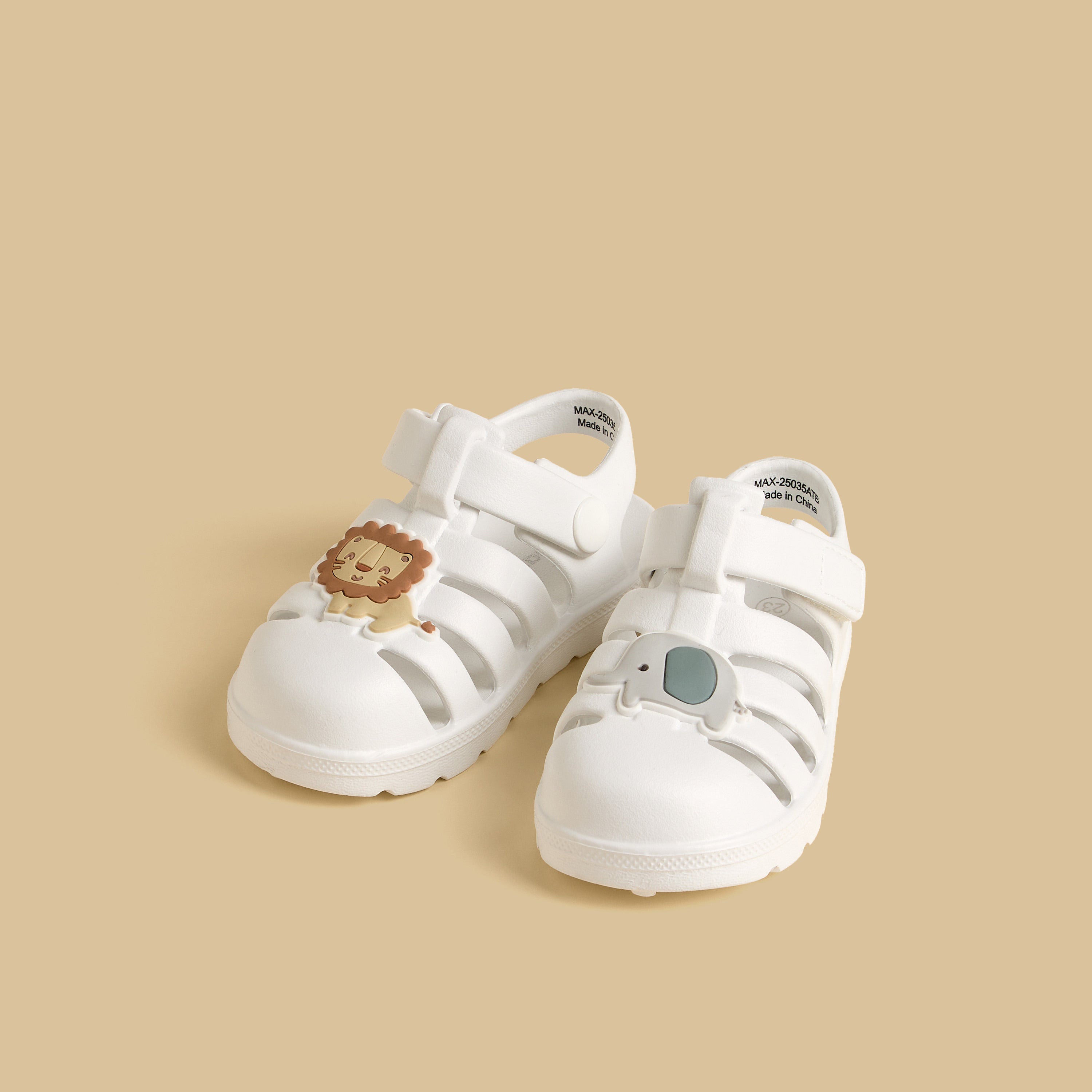 Embossed Hook and Loop Sandals - White / 20