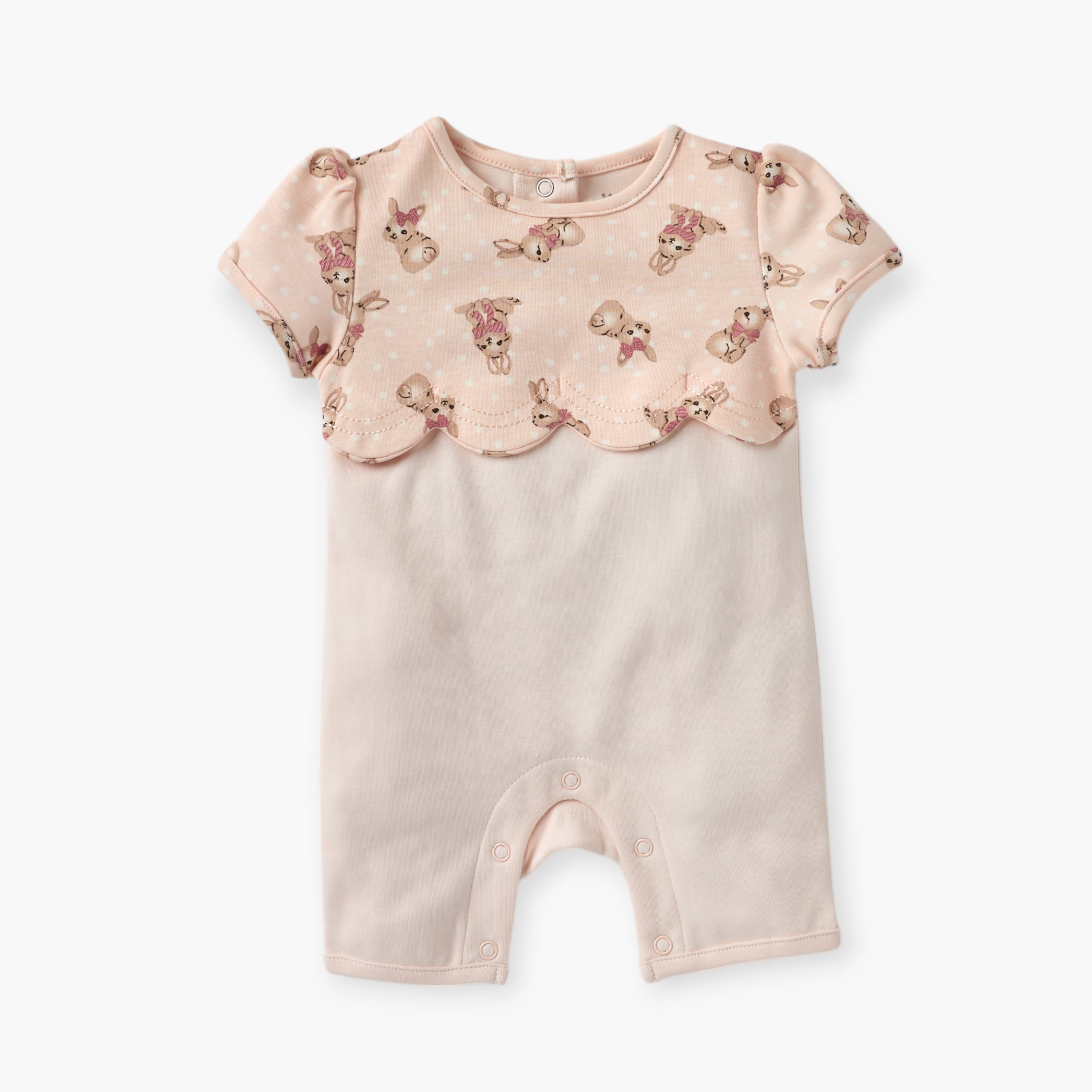 Juniors Bunny Print Romper with Short Sleeves - Pink / 12-18 mths
