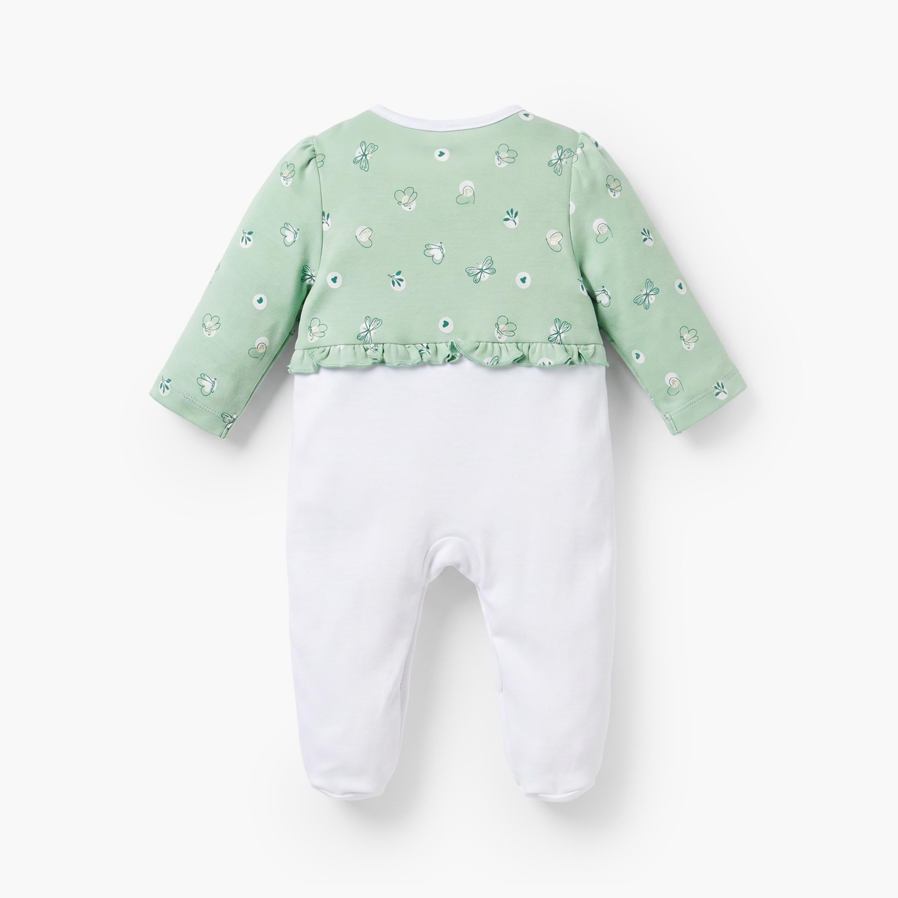 Juniors Cotton Round Neck Long Sleeves Sleepsuit with Bolero Overlay