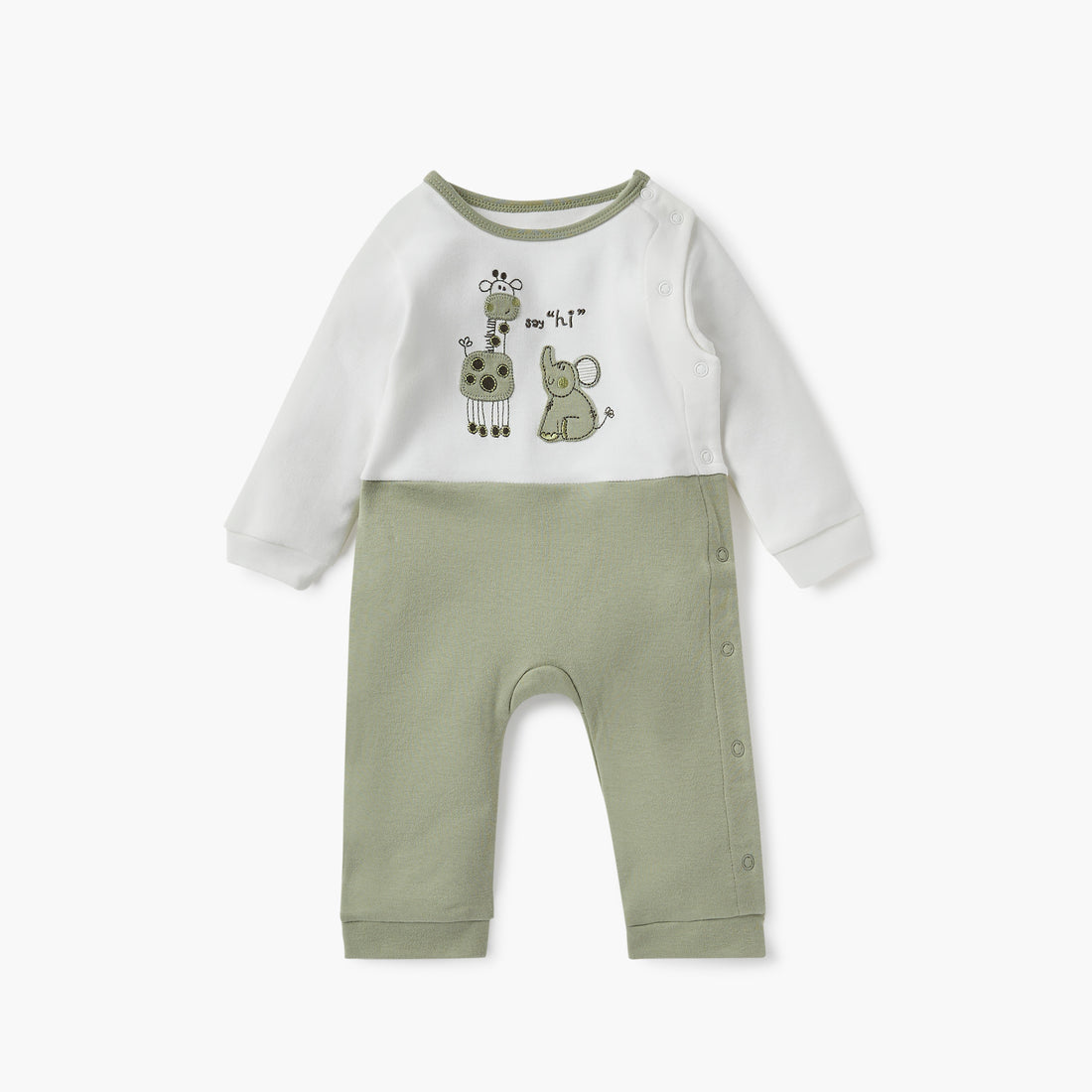 Juniors Animal Applique Sleepsuit with Side Button Closure - Green / 12-18 mths