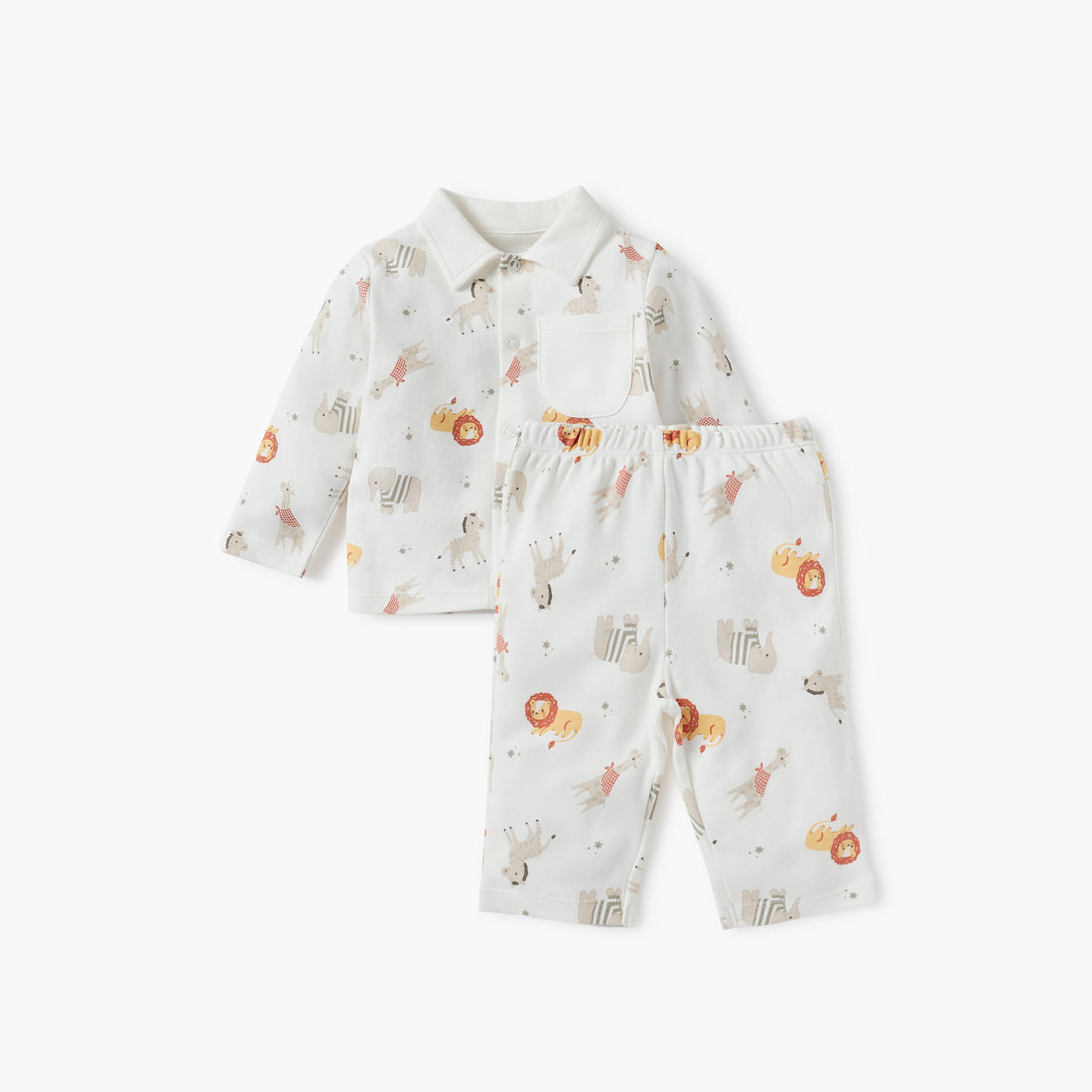 Juniors Animal Print Shirt and Pyjama Set - Cream / 12-18 mths