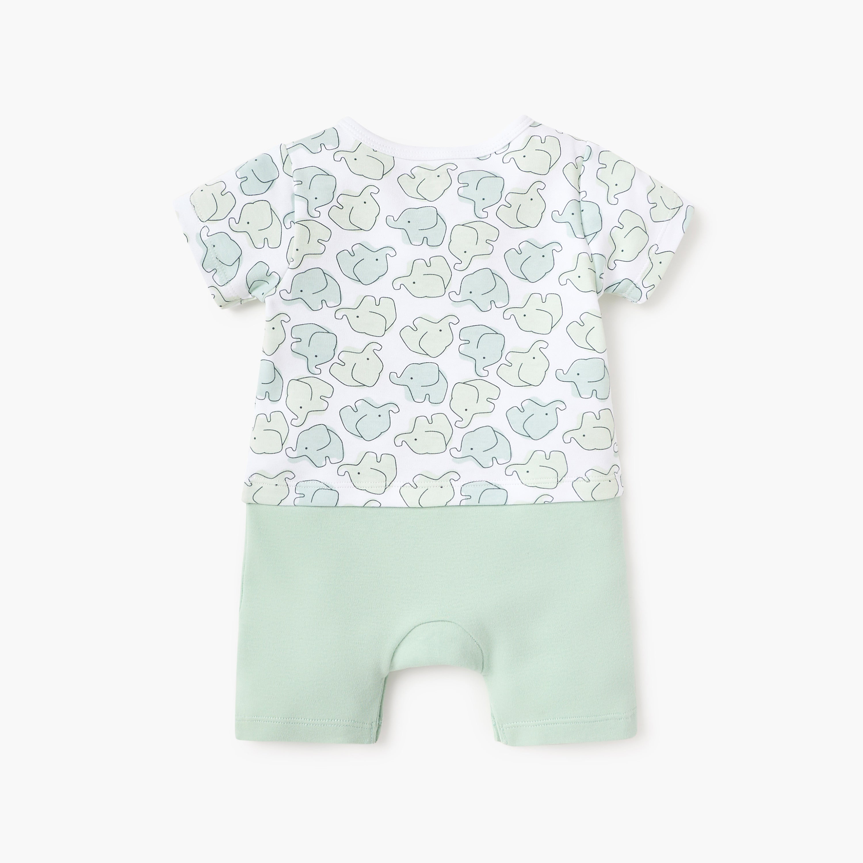 Juniors Elephant Print Romper with Short Sleeves and Snap Button Closure